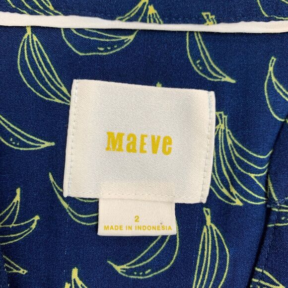 Maeve Blouse Womens 2 Navy Banana Print Sleeveless Button Up Rayon Anthropologie - Picture 7 of 11